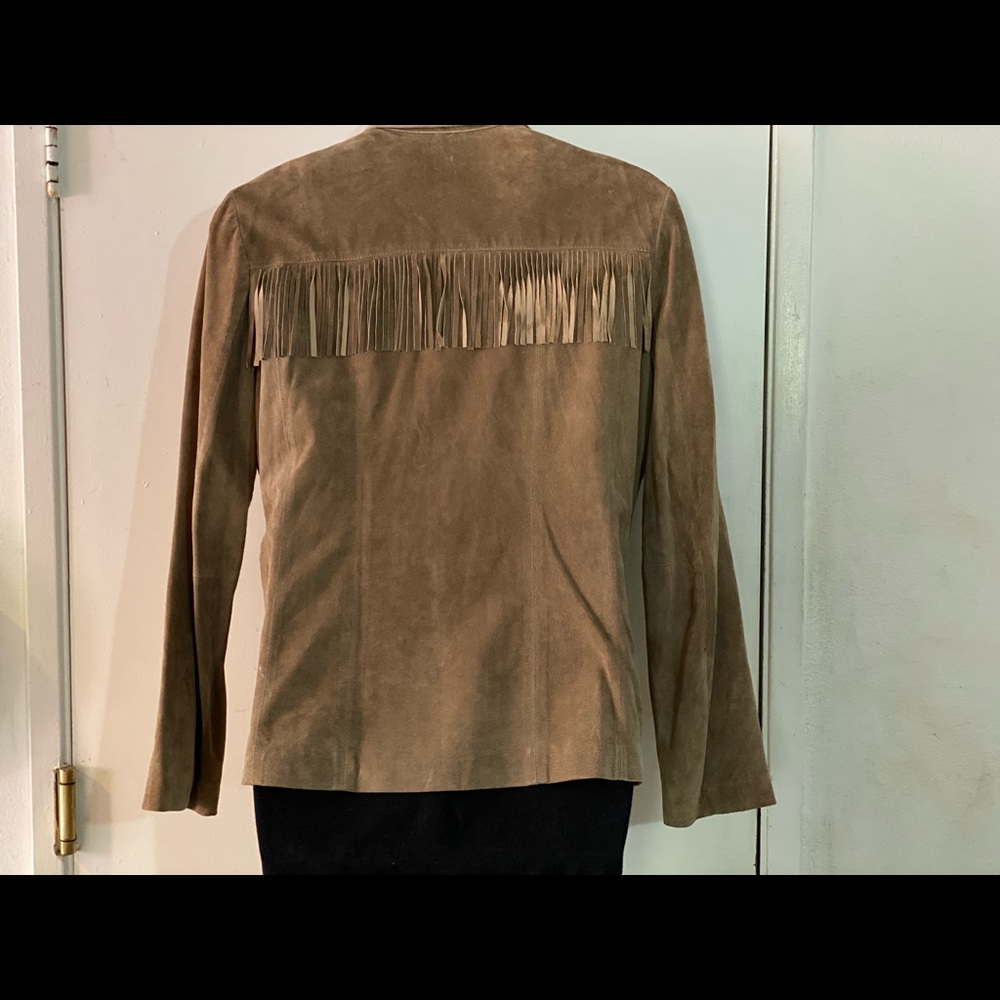 Alfani Tan Suede Leather Jacket w/Fringe - Picture 3 of 3